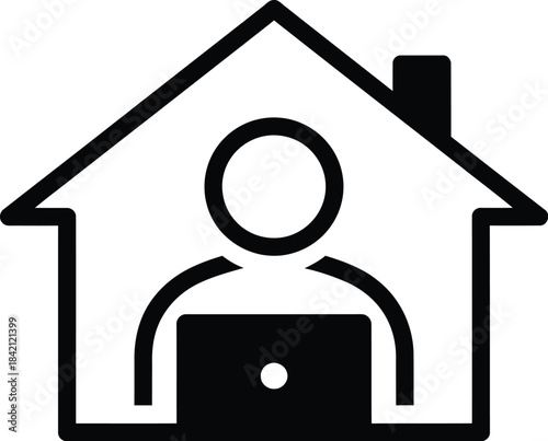 Working Remotely Icon: Depicting the modern professional landscape, this image features a person comfortably working on a laptop within the symbolic frame of a house.