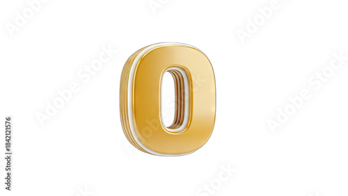 Golden Number Zero With White Outline and Layered Texture Isolated on Transparent Background 3D Render