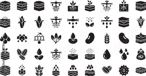 Agriculture, Growth, and Farming Glyph Icons Set