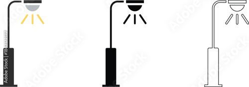 Electric street light lamp pole Icon with yellow Illumination and broken light at night.