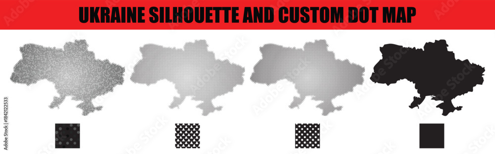 Obraz premium Ukraine Silhouette And Custom Dot Map With Patterns On White Background halftone