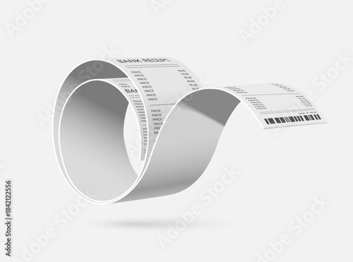 Paper receipt or invoice flies through air and flutters after the customer successfully transfers or pays for the purchase, vector 3d illustration isolated on white background for advertising design