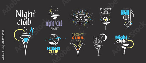 A set of vector hand-drawn nightclub logos
