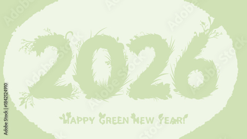 Happy green new year 2026 greeting card with green and white color scheme