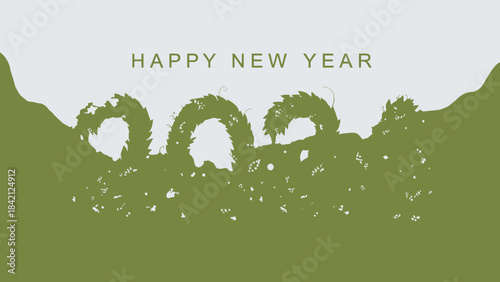 Happy new year 2008 green floral wreath design with text on light background