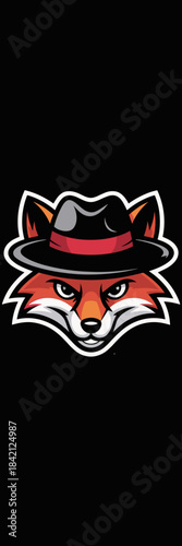 Stylized Fox Mascot Wearing a Fedora, Mafia Boss Style Character Portrait on Black Background, Vector Illustration for Esports Team Logo, Professional Gaming Profile, Modern Graphic Design, Cool Anima