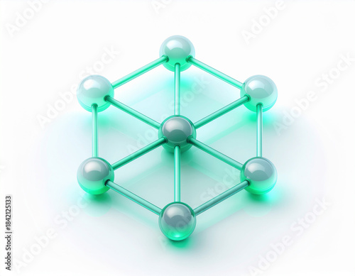 Wallpaper Mural 3D Machine Learning Icon featuring a crystal lattice structure with glossy green atoms and bonds—cubic unit cell on matte glass with a futuristic scientific aesthetic. Torontodigital.ca