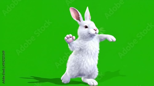 White Rabbit Dancing on Green Screen for Fun and Entertainment.