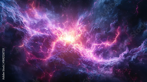 Plasma storm close-up with electrically charged particles streaming outward 