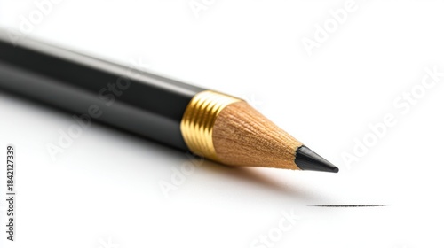 A sharpened pencil with its pointed tip nearly touching the surface, ready for writing or sketching,