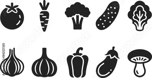 Vegetable Icons Tomato Carrot Broccoli Cucumber Lettuce Garlic Pepper Eggplant Mushroom Keywords