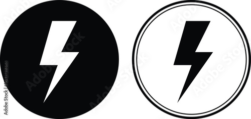Black and white lightning bolt in circles symbol