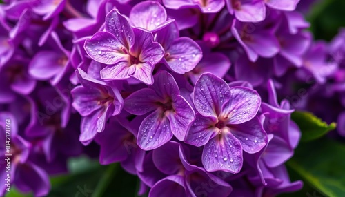 Intricate purple lilac blossoms, close-up view, vibrant color, delicate petals, blossom, photography