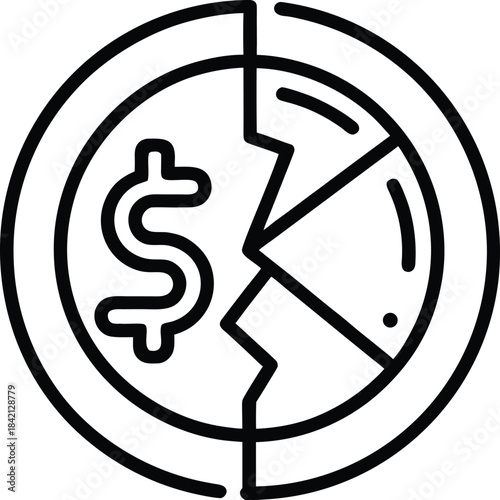 Broken dollar symbol icon