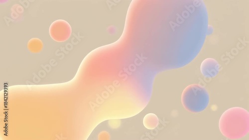 Abstract 3D render of colorful liquid metaballs morphing and floating in a seamless loop.