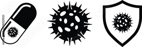 Black and white of virus bacteria in a capsule and shield