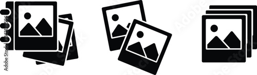 Black and white of stacked polaroid symbol