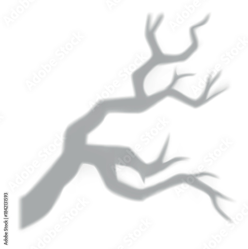 Twig scary shadow silhouette, gray plant stalk piece, branch of tree stem, tree stick, vector flat nature flora