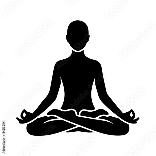 Serene Meditative Pose: A silhouette represents a moment of inner peace and mindfulness through the practice of yoga, a figure embodying tranquility, spiritual alignment.