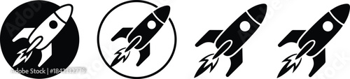 Rocket Icon Set – Minimalist Space Shuttle Silhouette, Space Exploration Vector Illustration