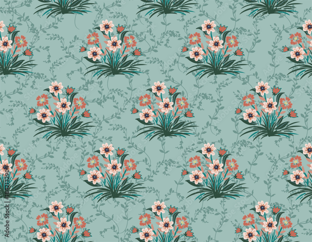 Obraz premium Stylish Hand drawn floral pattern with paisley and indian chintz flower motifs. damask modern style pattern , Design for fashion , fabric, textile, wallpaper , wrapping and all prints