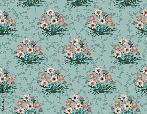 Stylish Hand drawn  floral pattern with paisley and indian chintz flower motifs. damask modern style pattern , Design for fashion , fabric, textile, wallpaper , wrapping and all prints