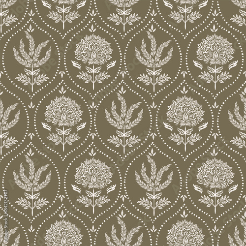 Tableau sur toile Stylish Hand drawn  floral pattern with paisley and indian chintz flower motifs