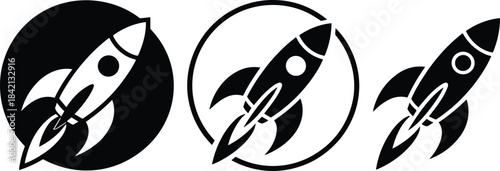Rocket Icon Set – Minimalist Space Shuttle Silhouette, Space Exploration Vector Illustration
