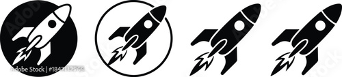 Rocket Icon Set – Minimalist Space Shuttle Silhouette, Space Exploration Vector Illustration