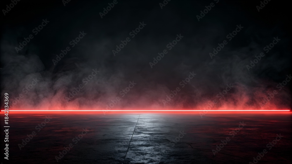 Obraz premium Dark Moody Concrete Floor with Intense Red Neon Glow and Smoke Premium Cyberpunk Futuristic Background 4K