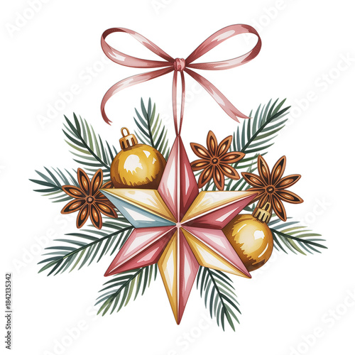 Elegant Christmas star ornament with festive details adds a touch of holiday magic and cheer