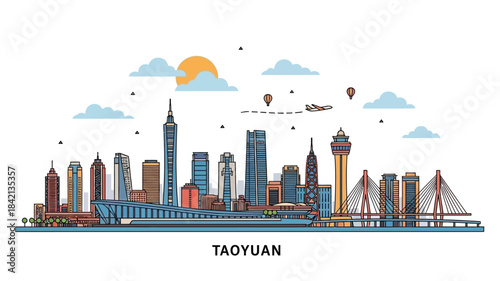 Taoyuan City Skyline Silhouette Featuring Modern Architecture and Cityscape Elements