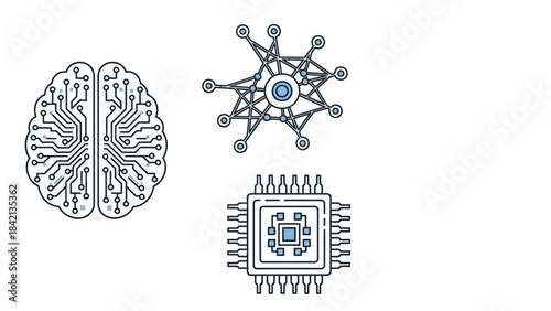 Icons representing artificial intelligence machine learning and computer processing power for digital innovation