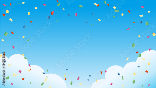 青空と紙吹雪の背景【16:9素材シリーズ】