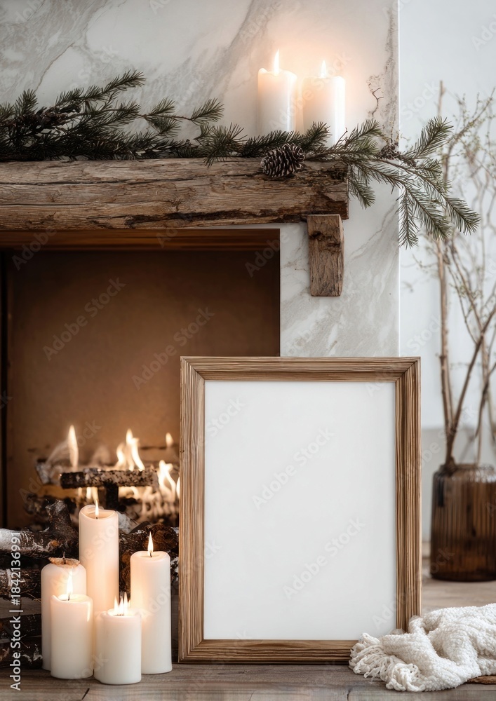 Obraz premium Cozy winter fireplace decor