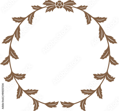 Abstract vintage round frame with a golden leaf pattern, baroque style.