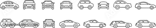 car icons pack minimal outline silhouettes for transport projects