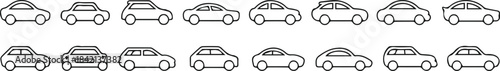 car icon set vector silhouettes of 16 vehicle designs for ui