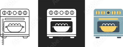 oven symbol with bowl heat rays ui icon collection flat glyph