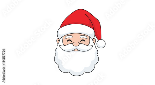 A cheerful cartoon head of Santa Claus, smiling with his iconic red hat and fluffy white beard, perfect for Christmas, holiday, and winter designs.