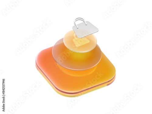 3D Glass Shopping Bag Icon in Staggering Style. Perfect for app icons, e-commerce branding, digital stores, and creative graphic projects.	
