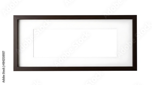 A dark brown rectangular picture frame with a white mat and blank interior on a clean white background