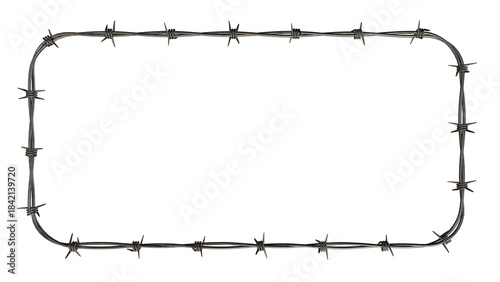 Rustic barbed wire rectangular frame with rounded corners on a black background