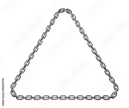 Shiny silver metallic chain forming a perfect equilateral triangle on a dark background