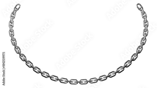 Shiny silver metallic chain gracefully curving in a u-shape against a stark black background