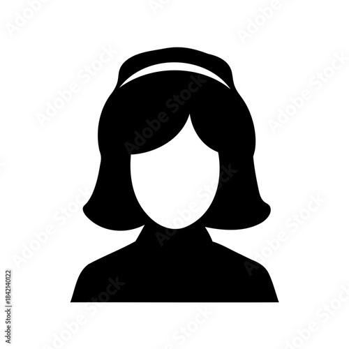 Female user profile avatar icon representing a woman with a bob haircut and headband