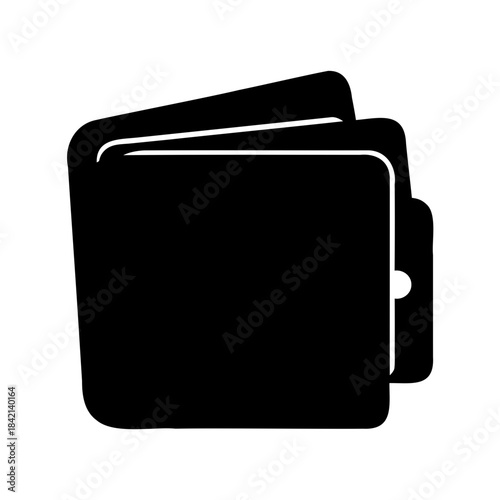 A sleek black silhouette icon representing a modern personal wallet for finance and transactions