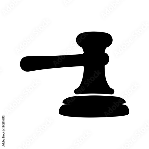 Black silhouette of a judicial gavel and sound block representing justice and authority