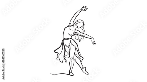 Elegant sketch of a young woman in a flowing dress dancing gracefully outline vector.