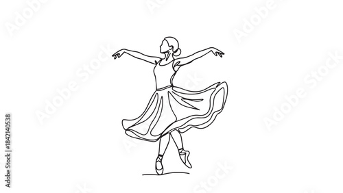 Elegant sketch of a young woman in a flowing dress dancing gracefully outline vector.